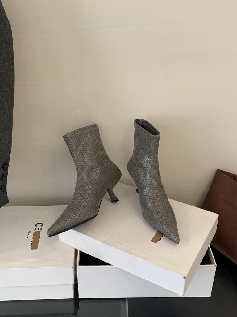 2025 new autumn and winter pointed head thin heel short boots women's suede thin shoes versatile short boots women