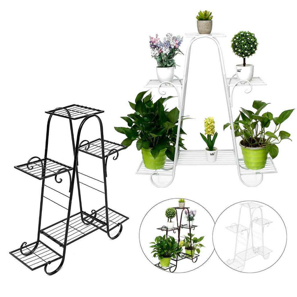 Schwarz / Bronze / Weiß 6-stöckiger Retro-Eisen-Blumenständer Pflanzenregale Heim-Garten-Dekoration