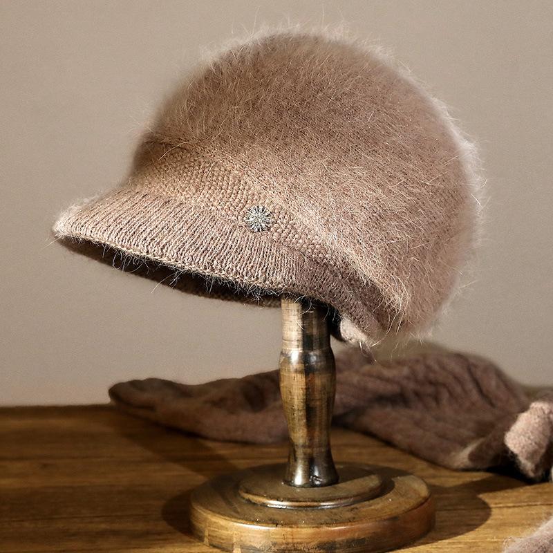 Autumn and winter women's knitted hat thickened ear protector mother warm hat rabbit hair blended wool hat go out cold