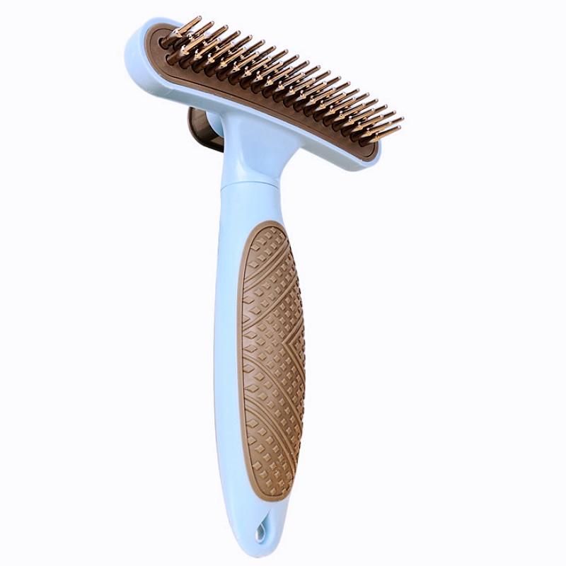 Dog Comb One-click Dog Brush Double Row Rake Combs for Dogs Hair Knot Cleaning Self Cleaning Dogs Rake Comb Pet Grooming Brush