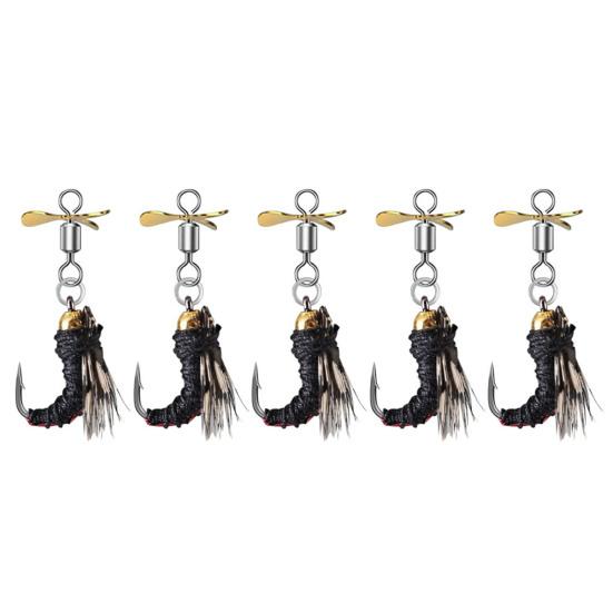 5Pcs Bionic Fishing Baits with Sharp Hook Compact Design Portable Rotatable Saltwater Freshwater Swimbaits Fly Fishing Lures