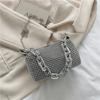Zipper Small Square Bag Large Capacity Women Shoulder Bag Casual Rhinestone Handbag  Ladies
