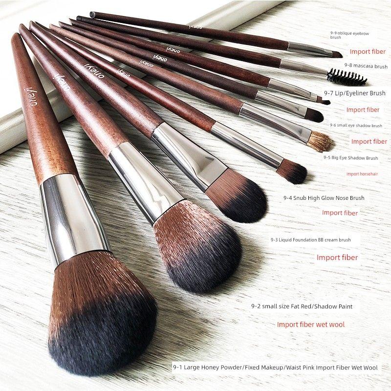 

Oneyi Набор кистей для макияжа 9 шт. Инструменты для макияжа для начинающих Кисти из натурального ворса Кисть для теней Кисть для пудры Кисть для румян Other Materials Deep Coffee