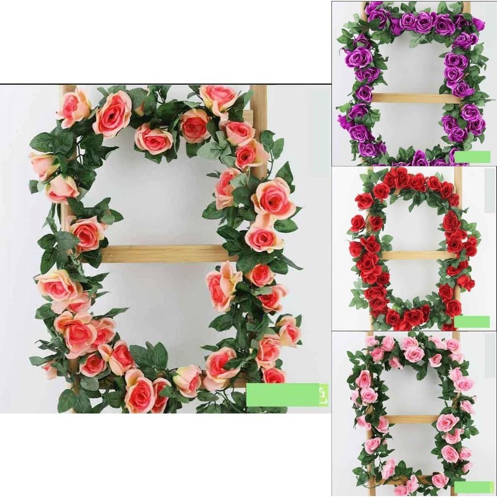 Lush 2.4m Artificial Silk Rose Flower Ivy Vine Garland For Wedding And Party Decor