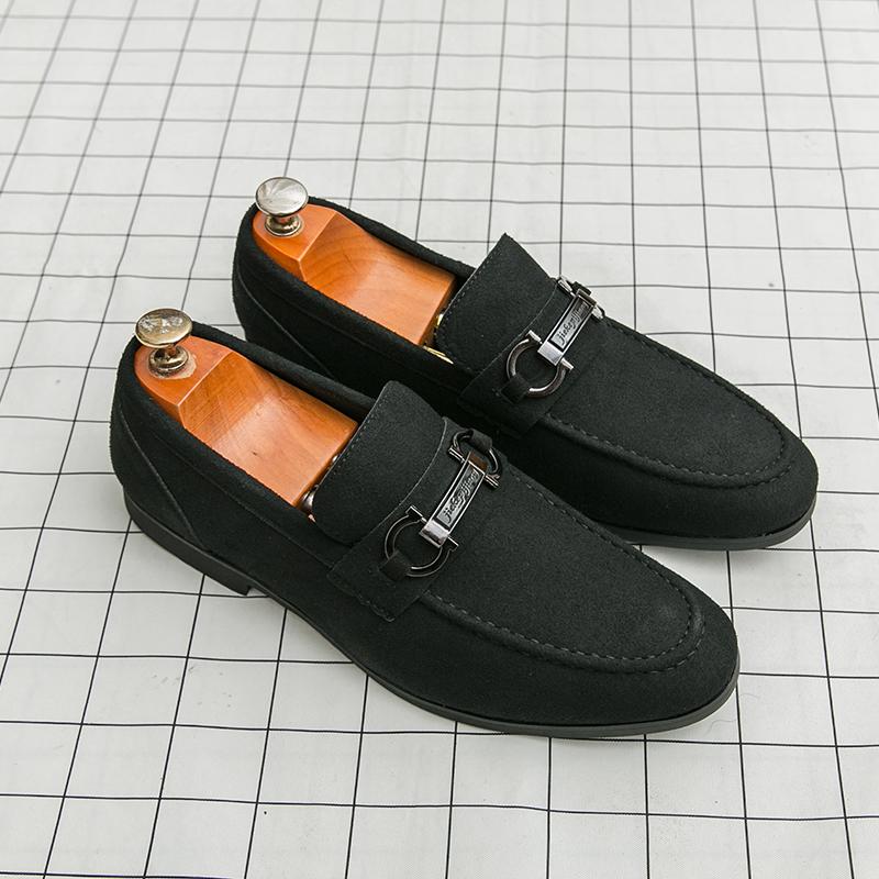 Fashion Metal Buckle Men's Penny Loafers Suede Leather Shoes Elegant Wedding Party Casual Dress Shoes Slip on Flats Business Moccasins