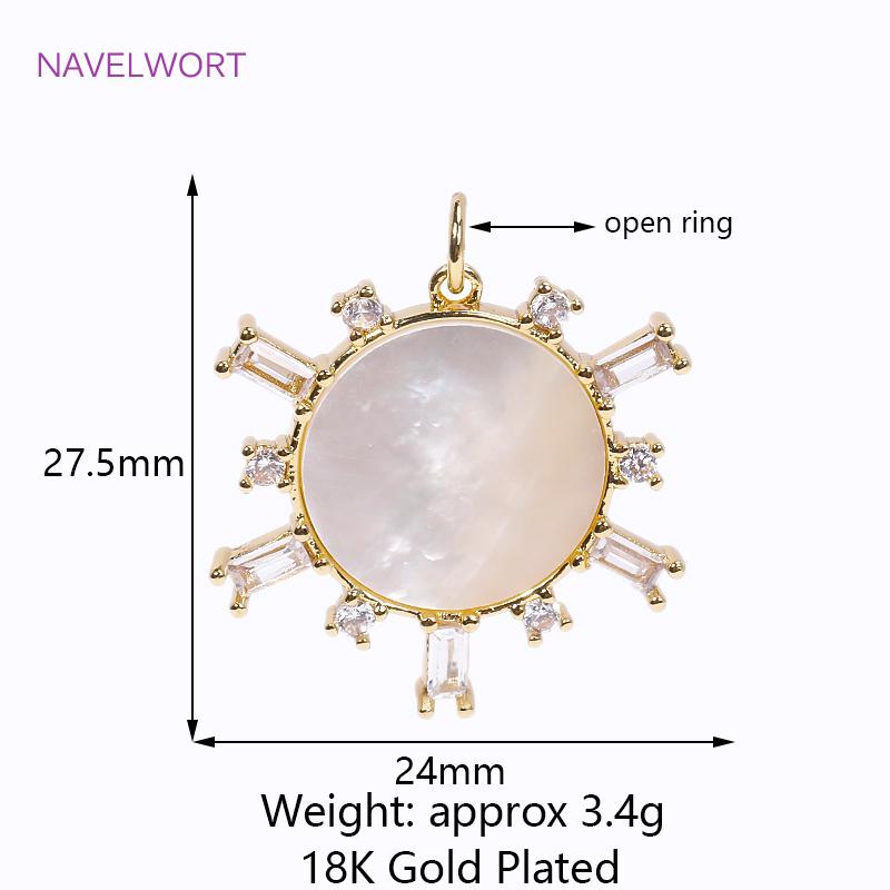 Fashion Inlaid Zircon Pendants 18K Gold Plated Natural Shell Round/Star Shape Charms For DIY Necklace Jewelry Making Accessories