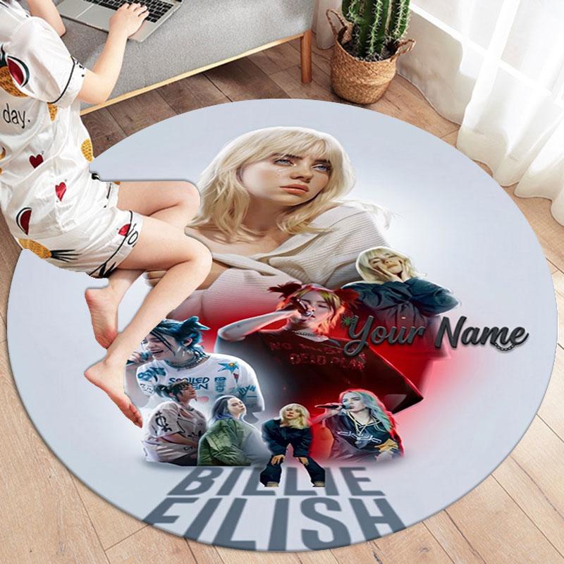 Billie Eilish Custom Name Round Area Rug,Carpet Rug for Living Room Bedroom Sofa Playroom Decor,Non-slip Floor Mat