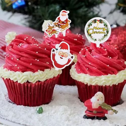 Lanito Cupcake Toppers, Cute Christmas Cake Decorations, 74 Pieces, for Fruits, Sweets, and Lunch Boxes, Party Supplies, Merry Christmas Decorations