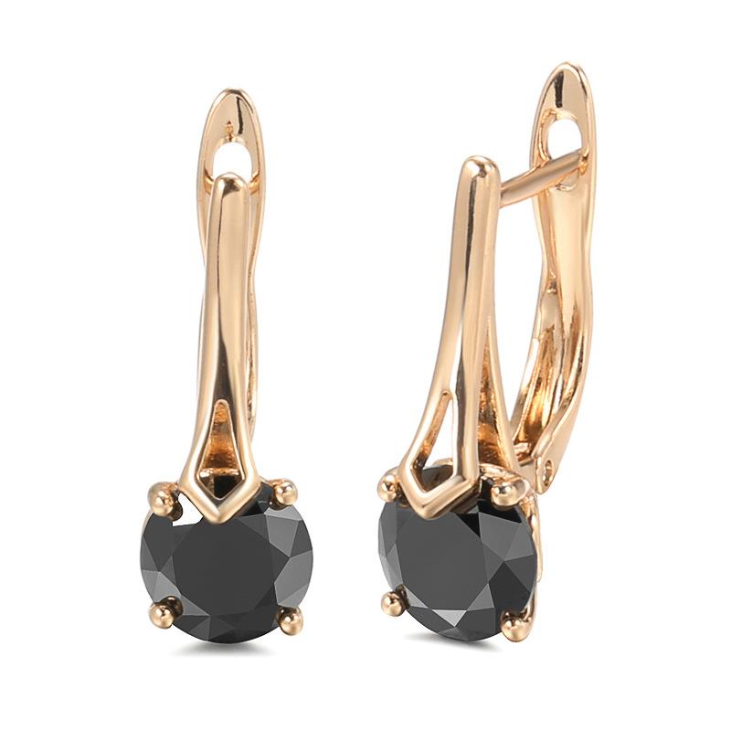 Trendy earrings, fashionable rose gold, romantic black zircon earrings.