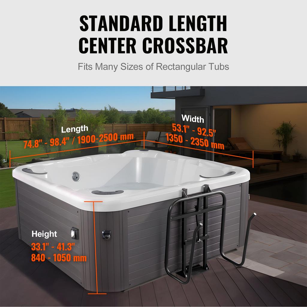 SucceBuy Hot Tub Cover Lift Spa Cover Lift, Hydraulic Height 33.1" - 41.3" Width 53.1" - 92.5" Adjustable Installed Underneath