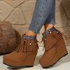 2024 Autumn New Color Beaded Fringe Boots Short Wedge Heels Fashion Casual Women's Boots Big Size 36-42