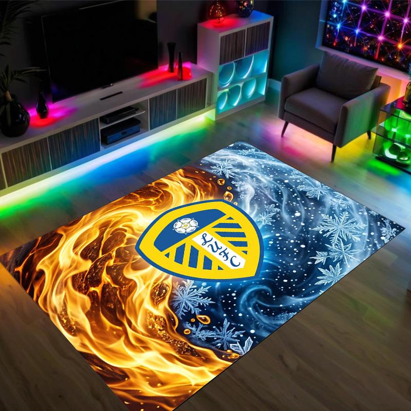 Leeds United Football Design Crystal Velvet Carpet Cozy Non?Slip Printed Rug For Bedroom Living Room Entrance