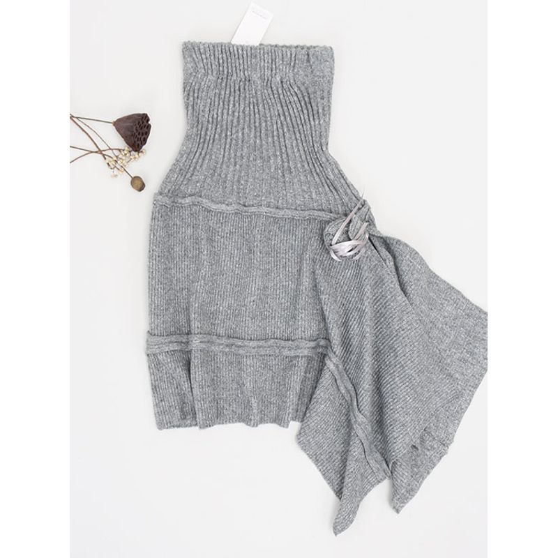 Artistic Retro Knitted Skirt Women's Autumn and Winter Irregular Design Rose Ribbon A Word Long dress