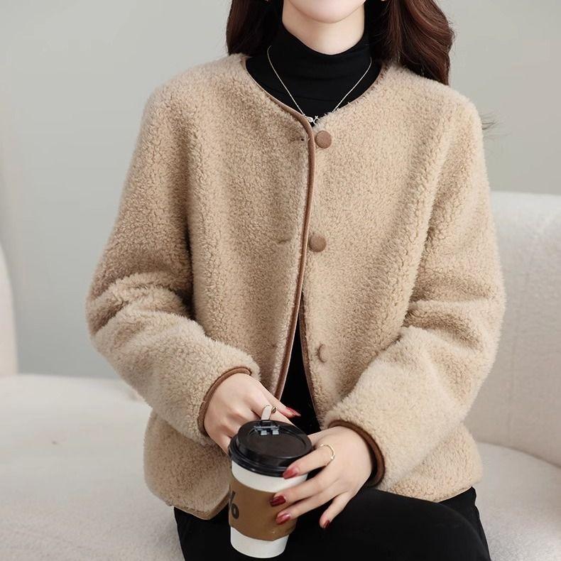 Faux Lamb Fur Coat Autumn Winter Fur And Leather One-Piece Overcoat Women's Short Style