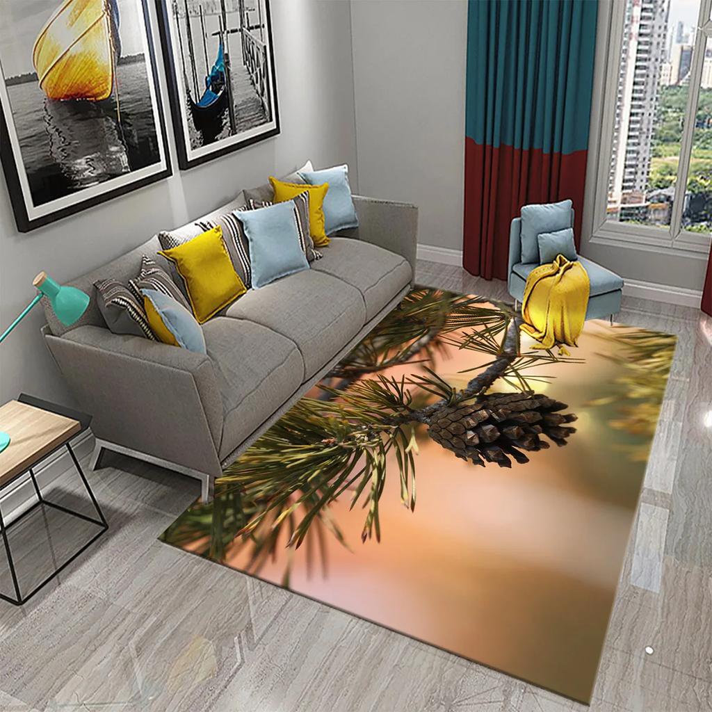 3D Grüner Kiefernteppich für Wald Schnee Kiefernzapfen Teppiche für Küche Badezimmer Rutschfeste Matte Wohnzimmer Schlafzimmer Eingang Dekor Teppich