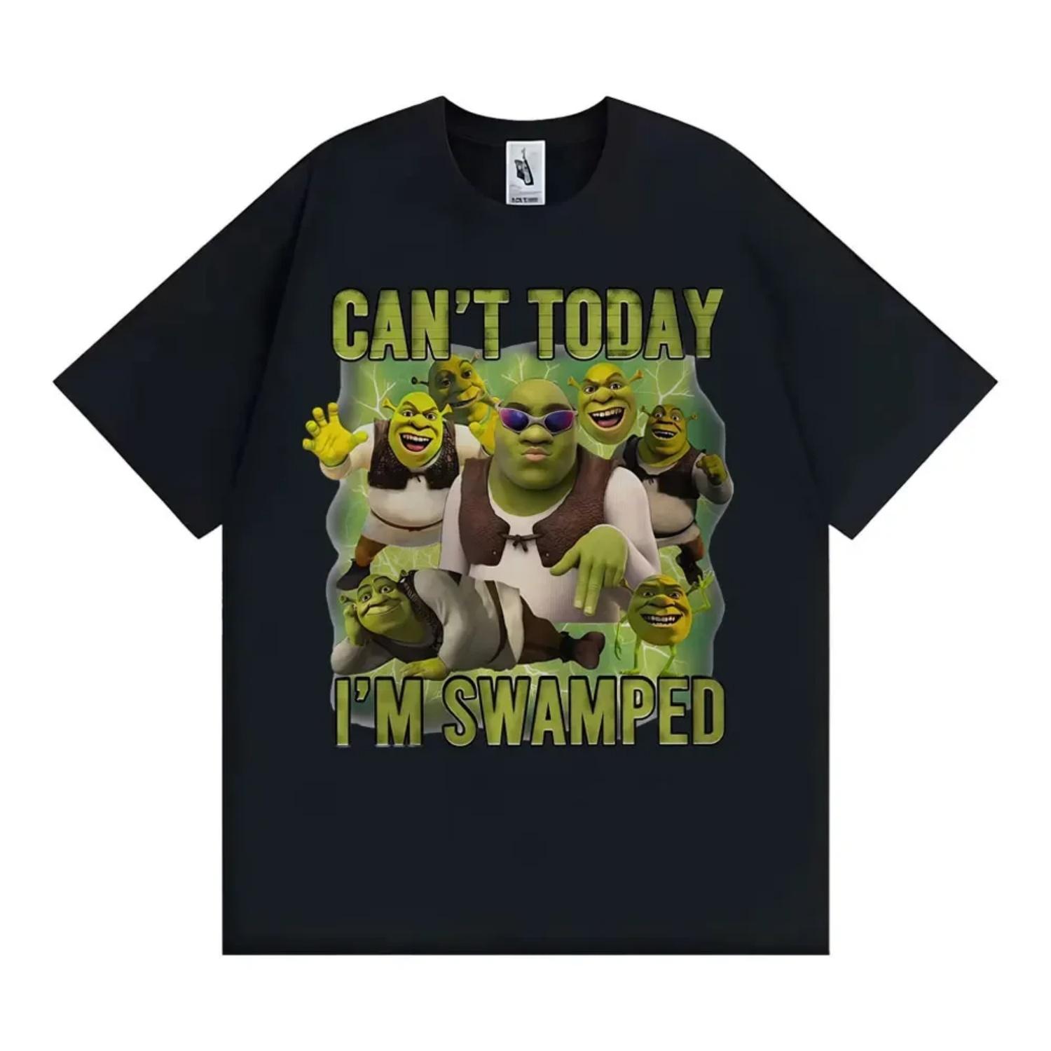 

Can t Today I m Swamped Vintage Graphic T-shirt Funny Cartoon Shrek Meme T Shirts Men Women Casual Cotton Oversized T Shirt Tops S чёрный