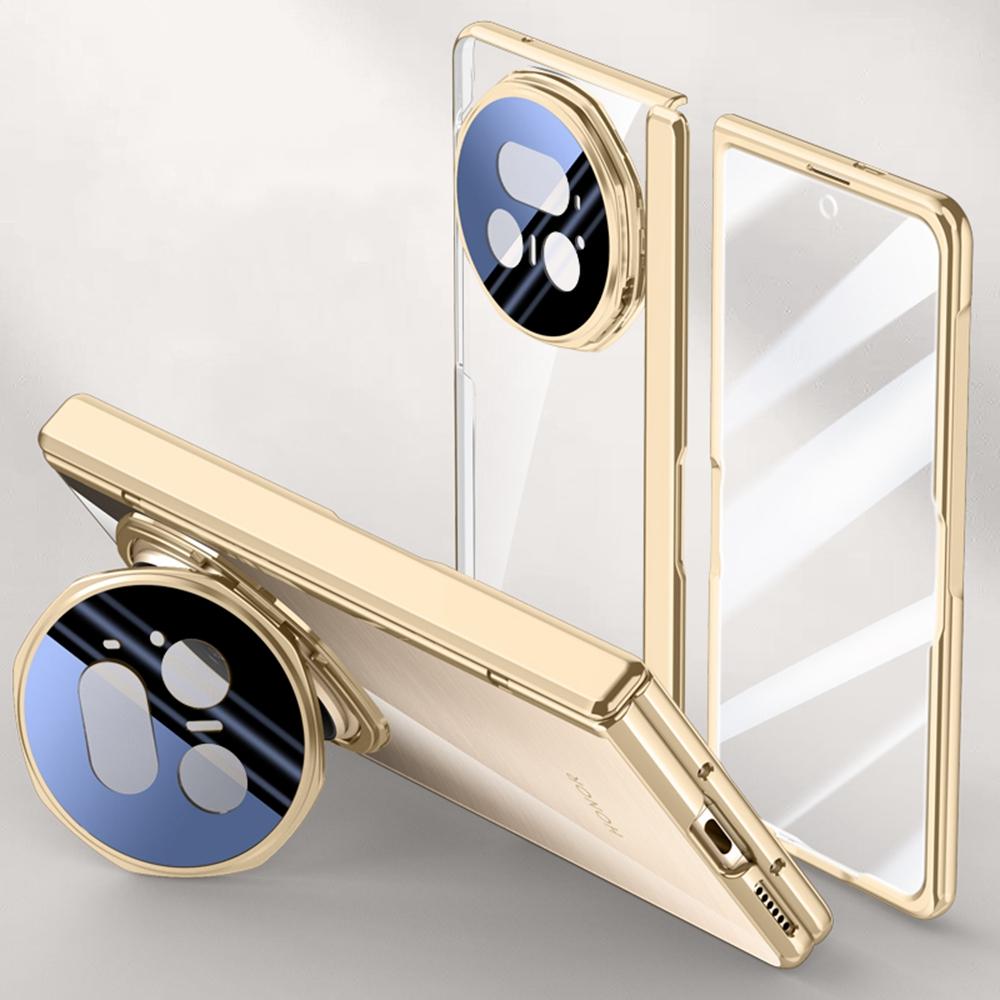 For Honor Magic V5 5G Tok PC+Akril Telefontok HD Edzett Üveg Fóliával, Lencse Kitámasztóval