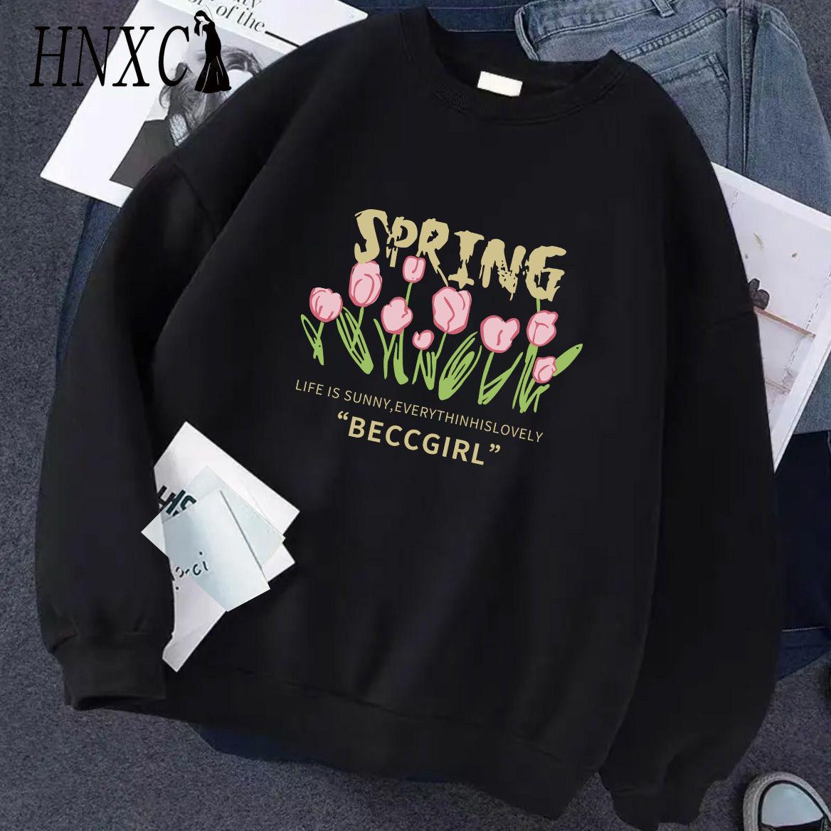 

HNXC Хлопковая футболка с длинным рукавом Мужская модная свободная рубашка с принтом Сострадательная M чёрный