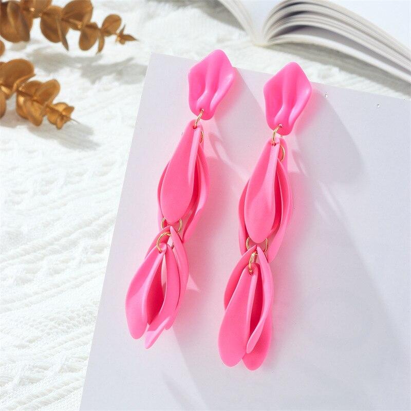 Pinkdudu Fashion 6 Color Slender Tassel Petal Drop Earrings Creative Light Luxurious Flower Earring for Women Jewelry PD1548
