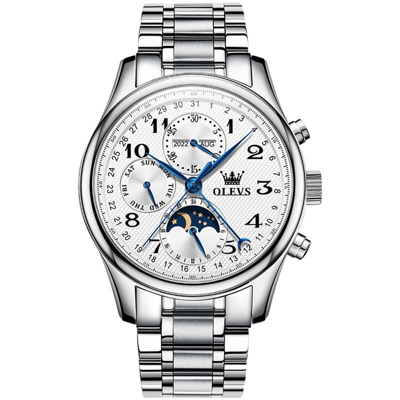 OLEVS Top Brand Sports Men Mechanical Wristwatch Moon Phase Waterproof Automatic Watch New Stainless Steel Watches Men 6667