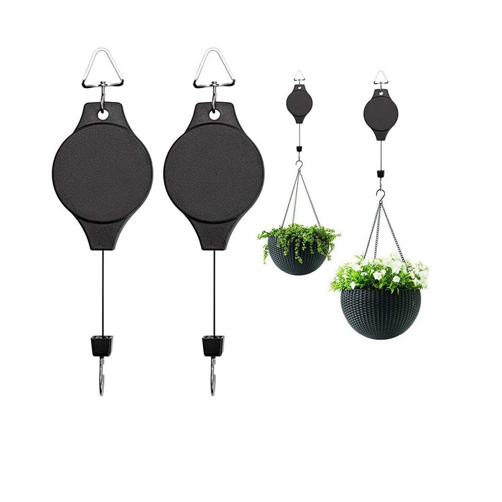 

2PCS Black Retractable Pulley Hook Hanging Pull Down Hanger Garden Flower Plant