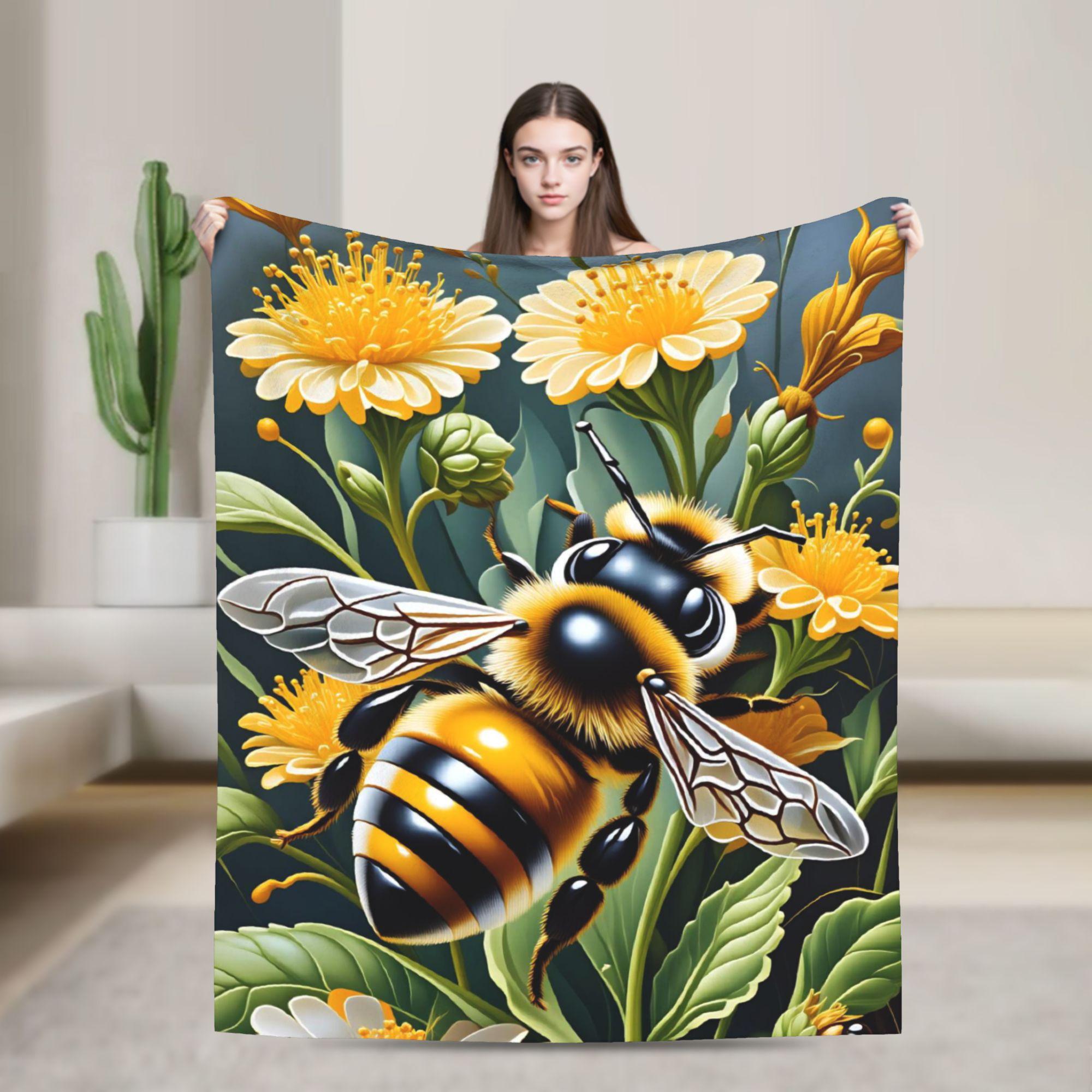 Bee and Flowers Blanket Comfortable  Throw Blanket Autumn Girls Outdoor Picnic Bedspread 75X95CM