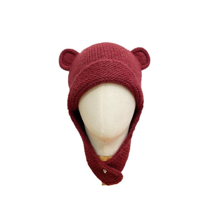 Cute Little Bear Ear Woolen Cap  Fashionable and Versatile Knitted Cap for Children in Autumn and Winter Warm and Ear Protecting Lei Feng Cap