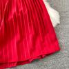 Summer Women's V-neck Short-sleeved Dress Knee-length Slim Temperament Waist Tie Large Swing Pleated Long Dress