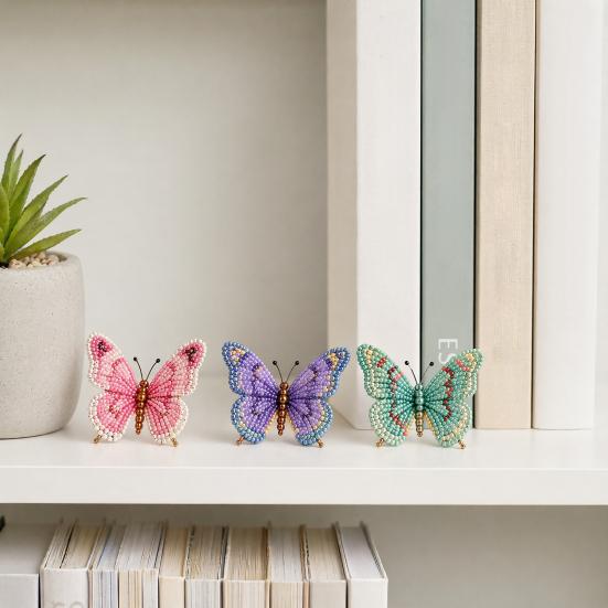3D Beaded Butterfly Craft Kit, Tiny Beaded Animal DIY Handmade Art Set with Instruction, Cute 4-Pack Butterflies Beadwork Kit