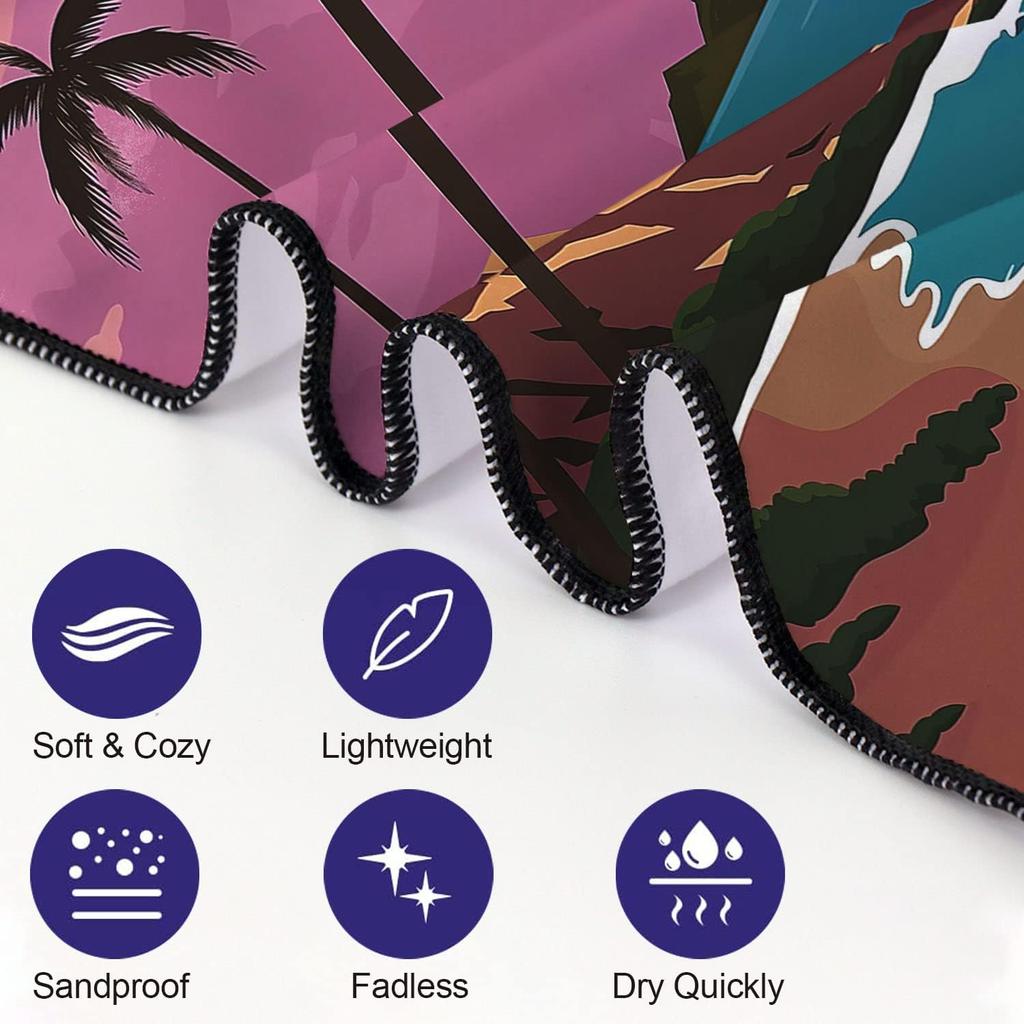 Hawaii Beach Towel Oversized 36"x72" Quick Dry Sand Free Coconut Palm Tree Beach Towels Soft Lightweight Microfiber Towels for Swim Pool Camping