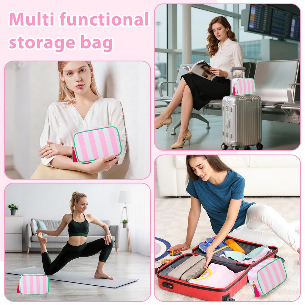 Makeup Bag Travel Cosmetic Bag Organizer Tassel Toiletry Pouch Large Polyester Zipper Pouch Women Skincare Container