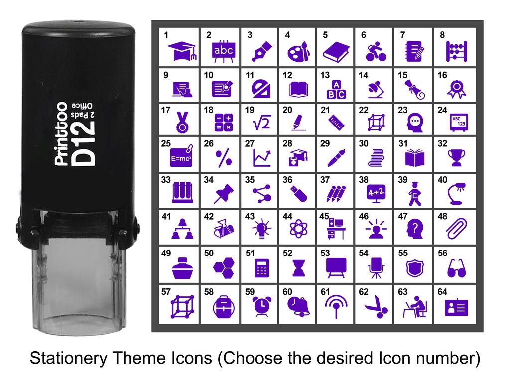 Printtoo Stationery Theme Icons Round Rubber Stamp Self Inking Stamper 12 mm