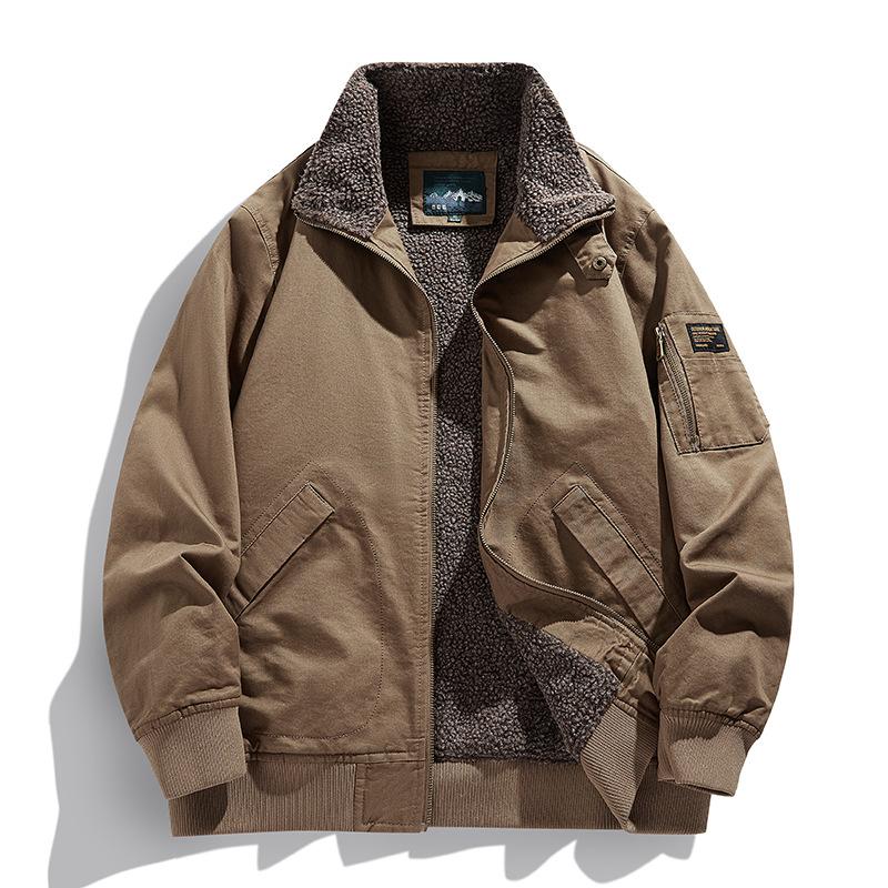 Men's Winter Warmth High End Men's Fashion Plush Pilot Jacket Coat Lamb Fleece Workwear Cotton Jacket for Outerwear