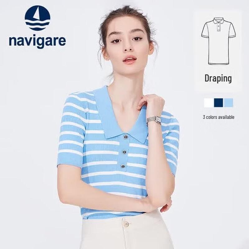Navigare Women s Striped Knit Polo T-Shirt XL