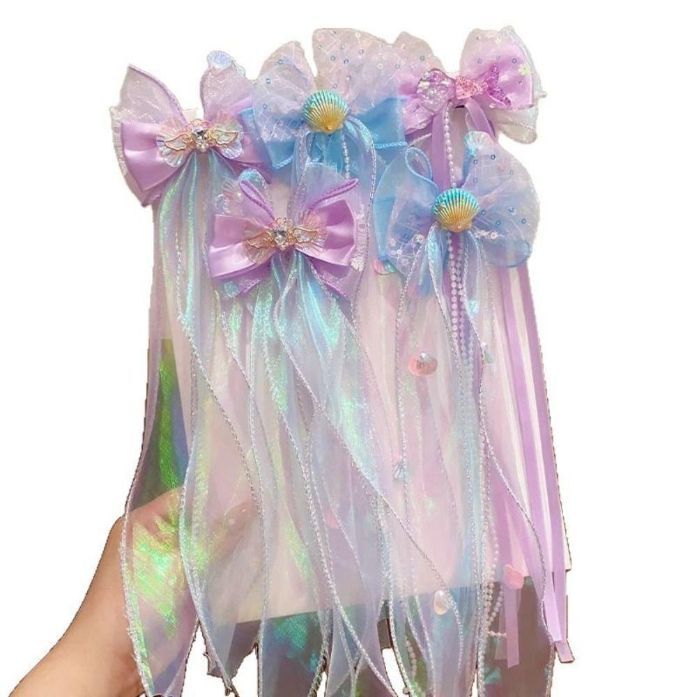 Bowknot Ribbon Hair Clips Mermaid Ponytail Headdress New Princess Headwear Girls