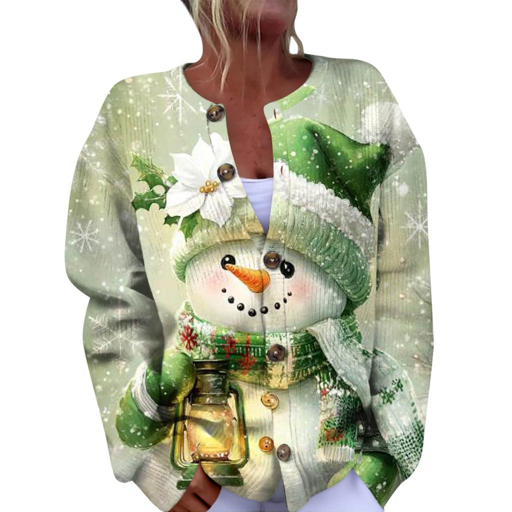 Women's Fashion Christmas Printed Long Sleeve Knitted Cardigan Button Down Jacket