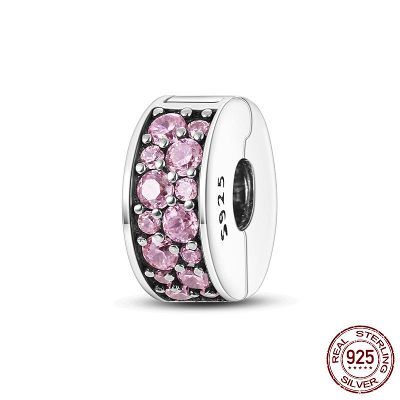 925 Silver Clasp CZ Pave Daisy Beads Stopper Clip Fit Original Bracelet Jewelry 1