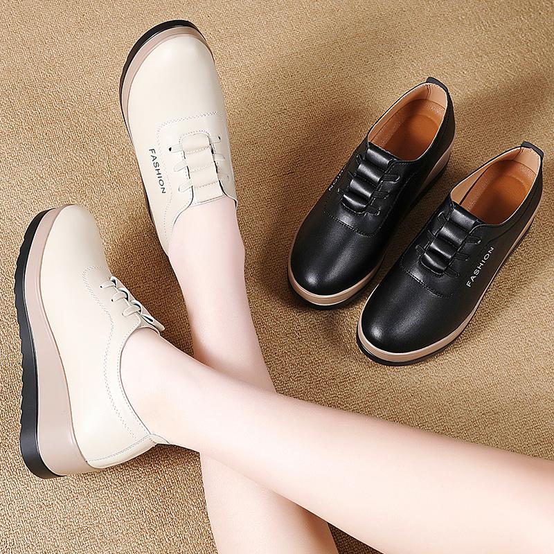 Womens Comfortable Mid Heel Casual Shoes 5CM Platform Sneakers Size 43 Breathable Thick Sole