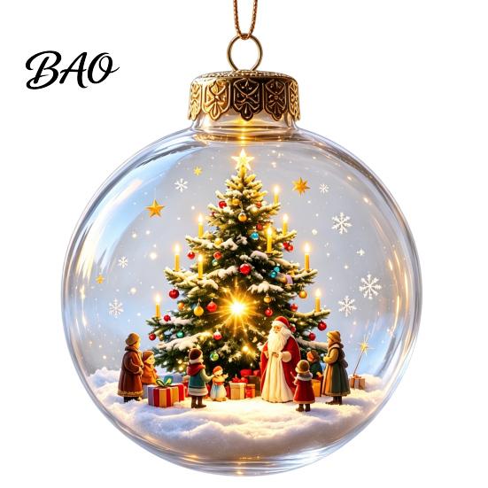 Świąteczne wiszące ozdoby 3D z sztucznego kryształu z ciepłymi diodami LED, miniaturowa zimowa scena, dekoracyjne światła, świecący wisiorek na choinkę dla