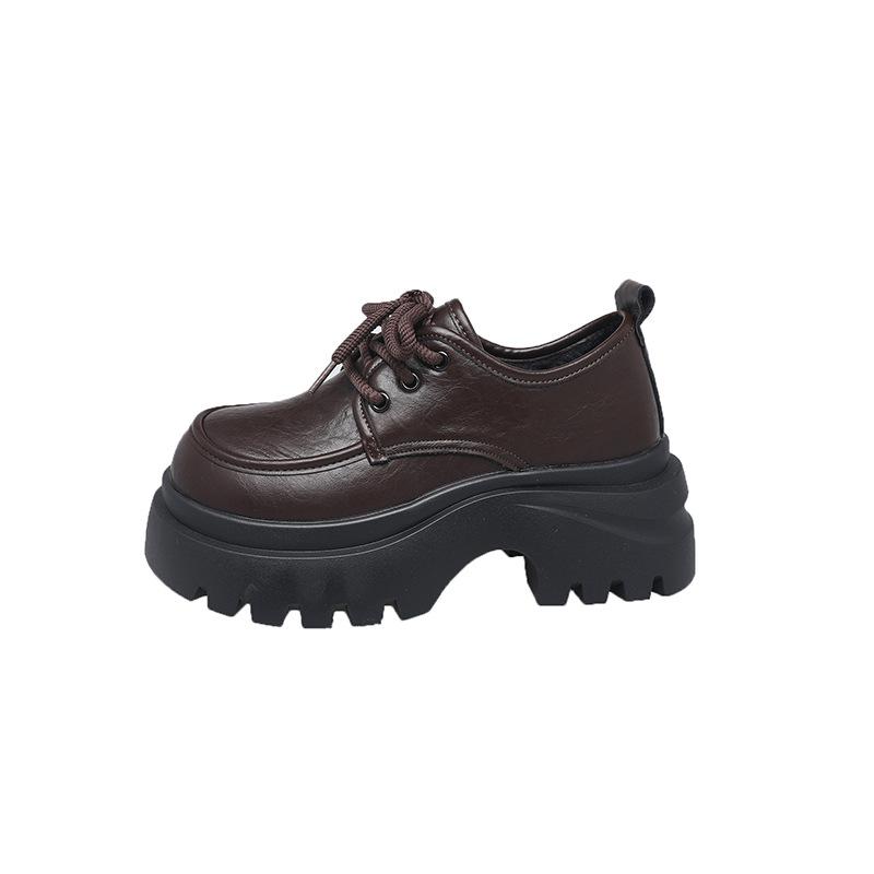 Damen-Lederschuhe mit dickem Absatz und Plateau im britischen Stil, neu für Frühling und Herbst 2025, mit Rock, runder Zehenpartie, Schnürung, Mary-Jane-Pumps