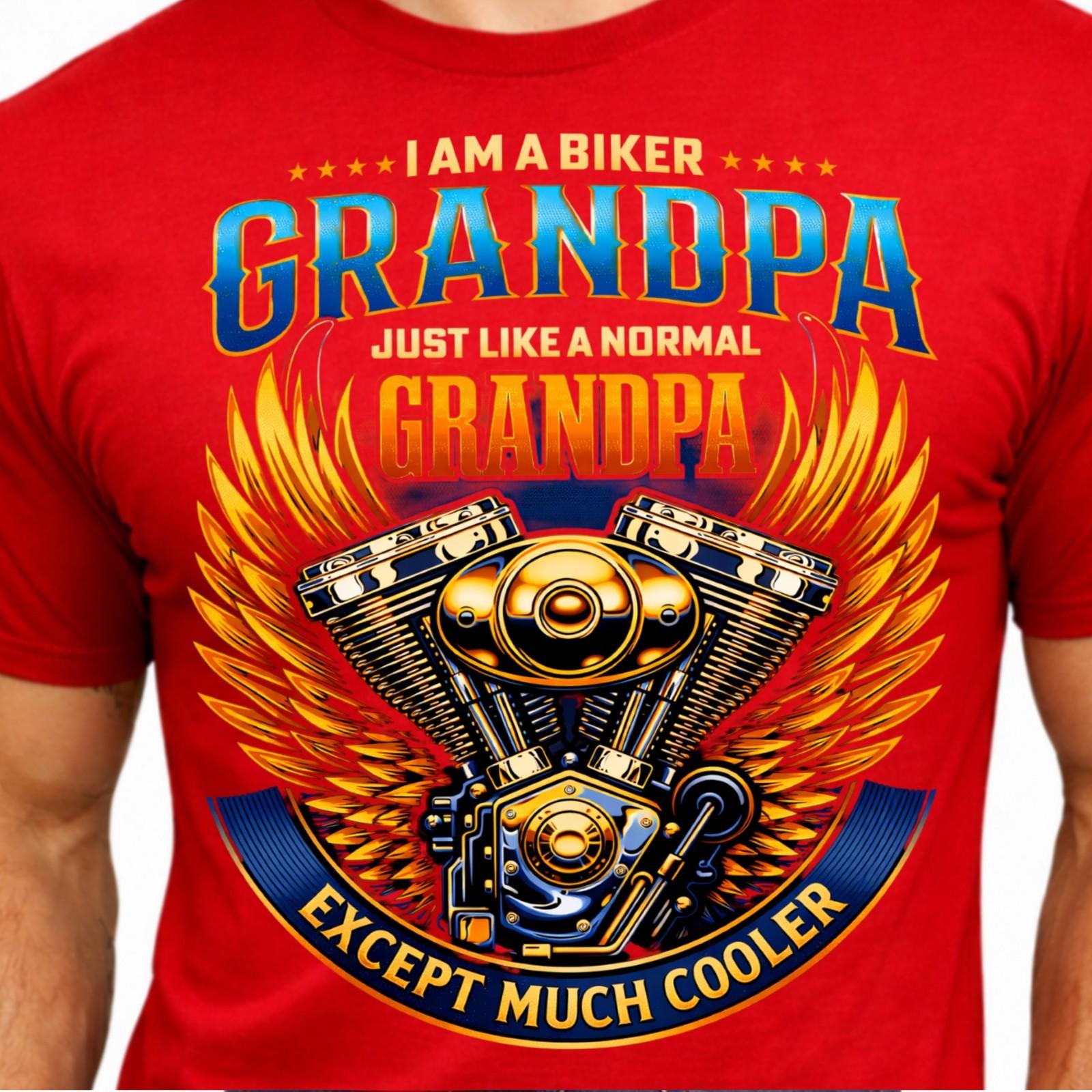 Biker Grandpa Graphic Motorcycle Engine Wings Funny Grandfather Rider Gift Tee. XS