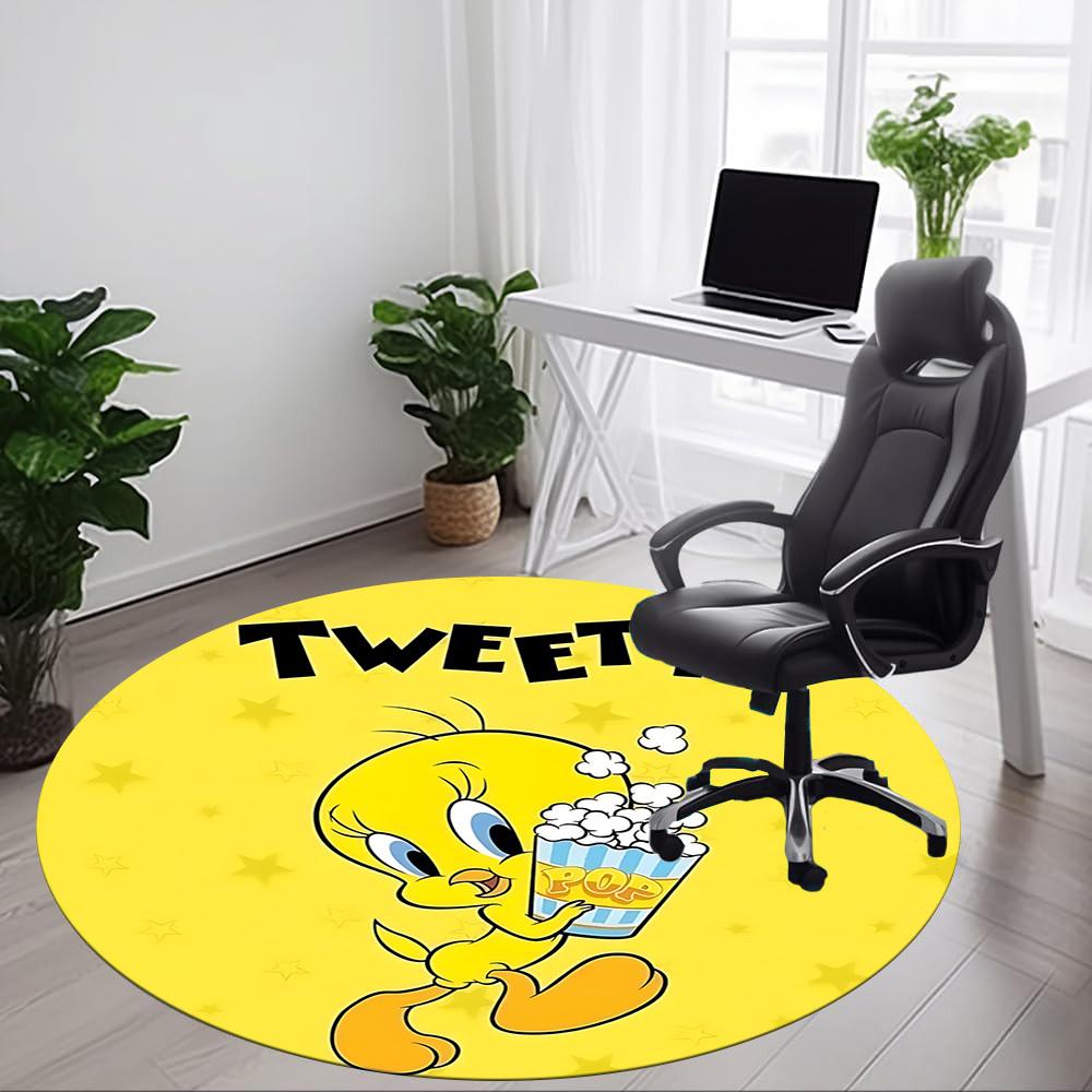 1pc Looney Tunes Tweety Popcorn Office Round Area Rug, Under Office Chairs Bedroom Living Room Home Decor a1022359