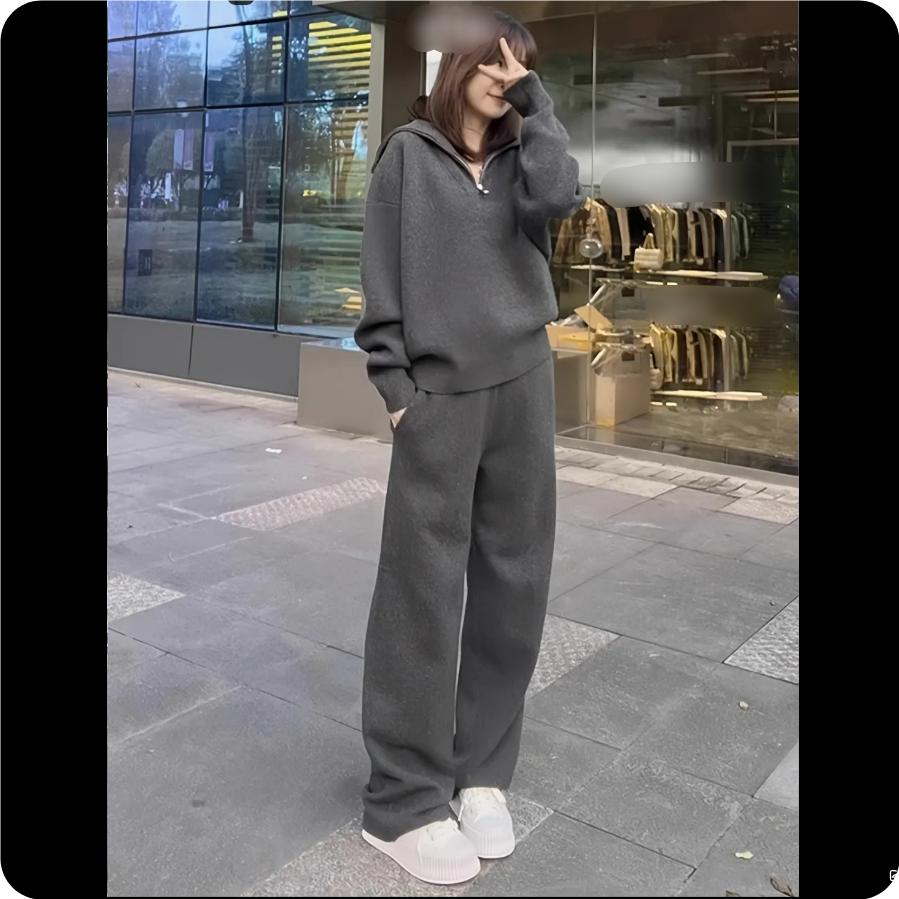 

Повседневный спортивный костюм большого размера для женщин, модный тренд осени и зимы, свободный дизайн, двухпредметный M темно серый