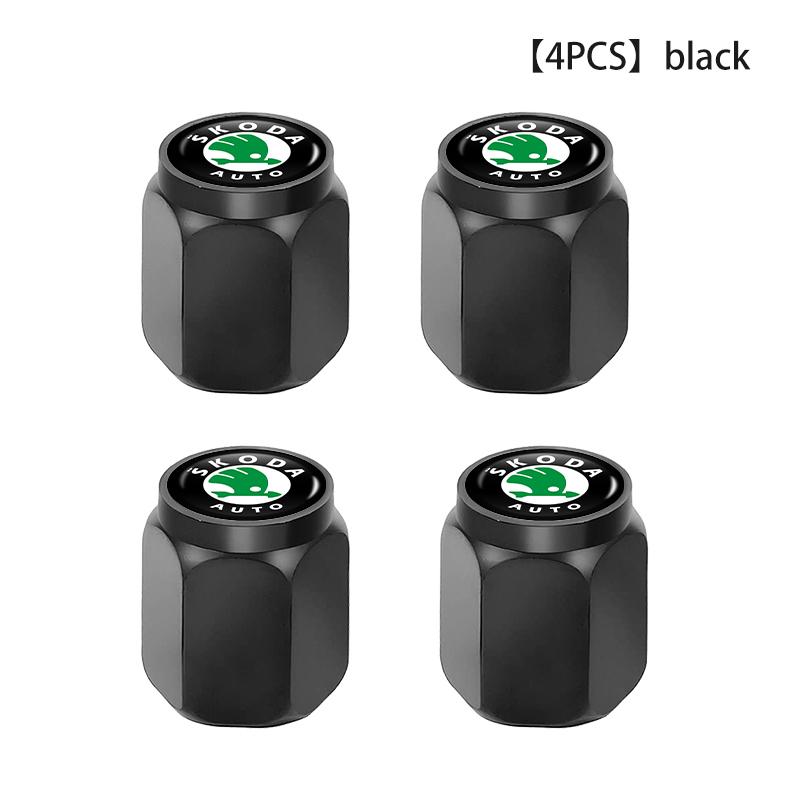 For Skoda 4PCS Aluminum Car Tire Valve Caps Anti Theft Auto Wheel Stem Covers S Kodiaq Octavia 2 3 Yeti Karoq Rapid Fabia VII