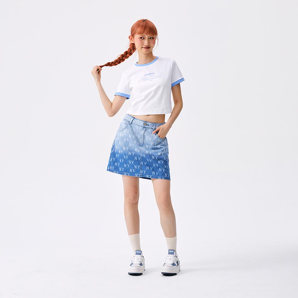 New MLB Preppy Style Collection New York Yankees SS25 T Shirt Women's Ecru 3FTSV0553-50WHS