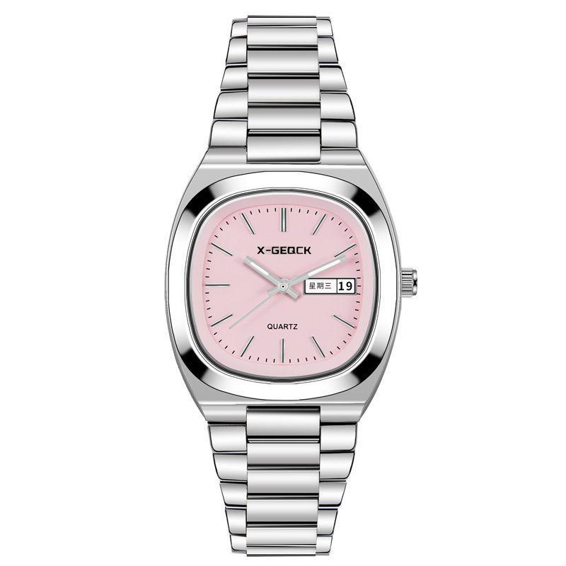 High-Value Simple Double Calendar Women'S Watch Light Luxury Steel Belt Watch Women'S Niche Square Round Light Luxury Quartz Watch Women