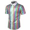 2025 Men'S Formal Dress Shirt Sequin Button Up Shirt Cosplay Costume Lapel Shiny T-Shirt Shirt