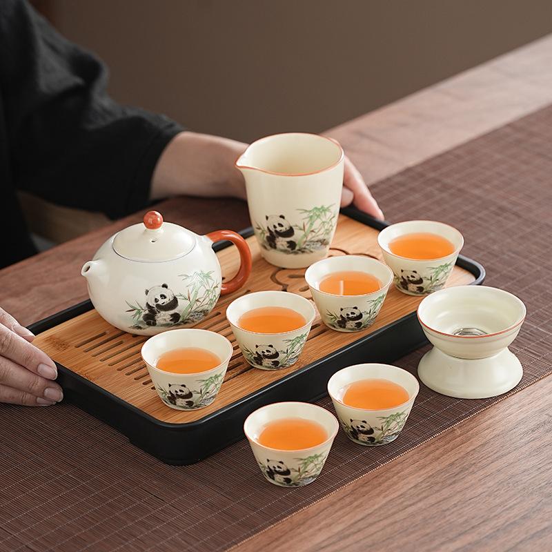 Simple Premium Tea Set Cute Panda Ru Kiln Home Office Teapot Portable