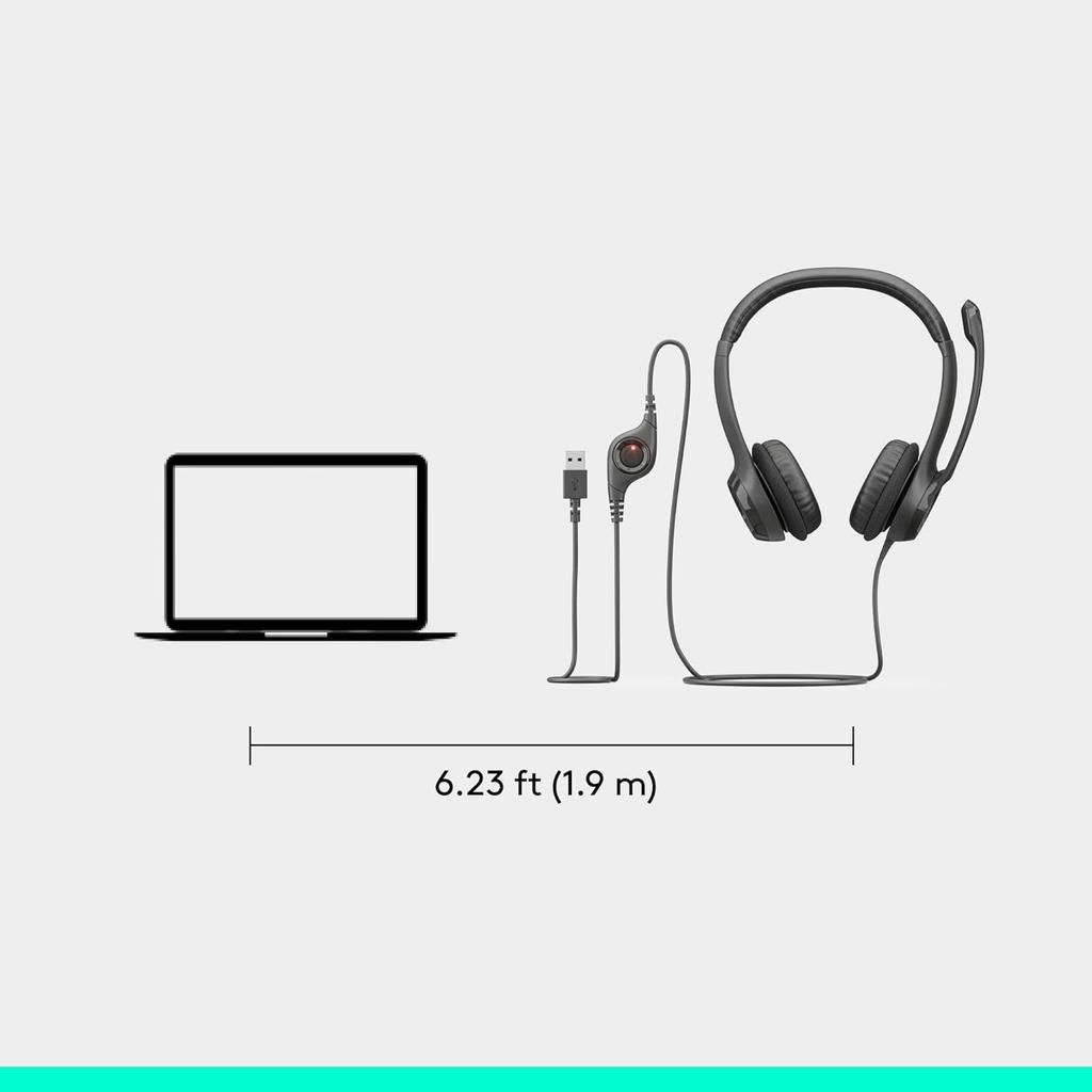 Logitech H390 enterprise grade wired earphones, earphones, USB earphones, head mounted stereo noise cancelling office
