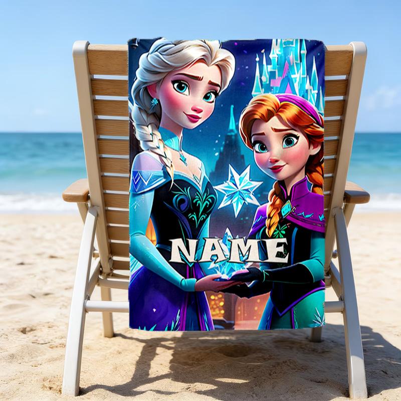 1pc Frozen5 Beach Towel with Custom Name, Beach/Swimming/Bath/Picnic/Camping Towel, Suitable for Seaside Beaches